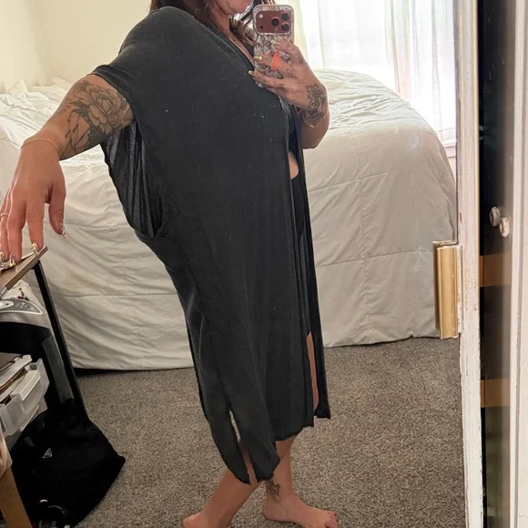 Washed out Black/gray Lightweight Swim Coverup Kimono - Picture 3 of 4